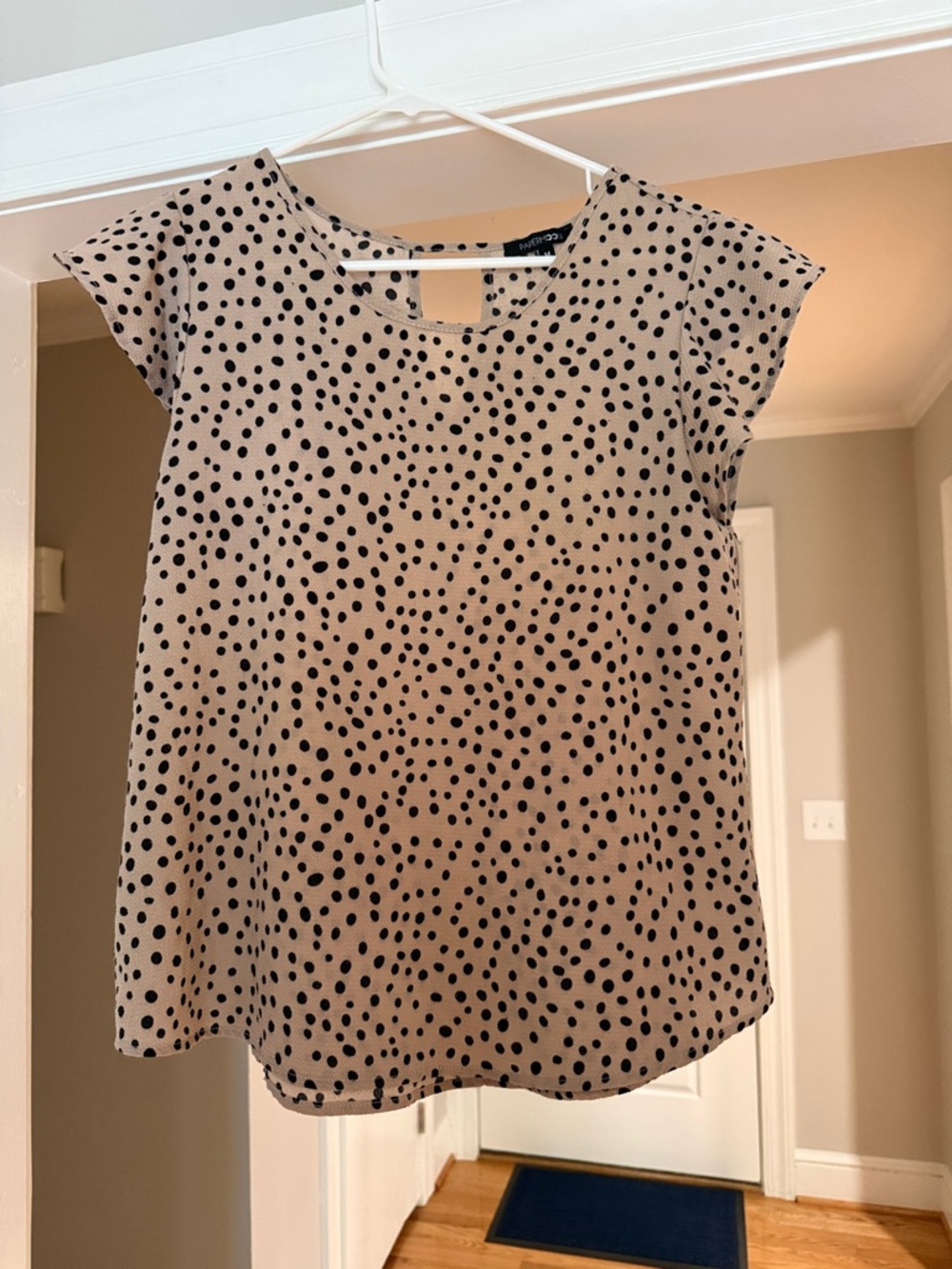 Cap-Sleeve Polka Dot Blouse - Beige/Black